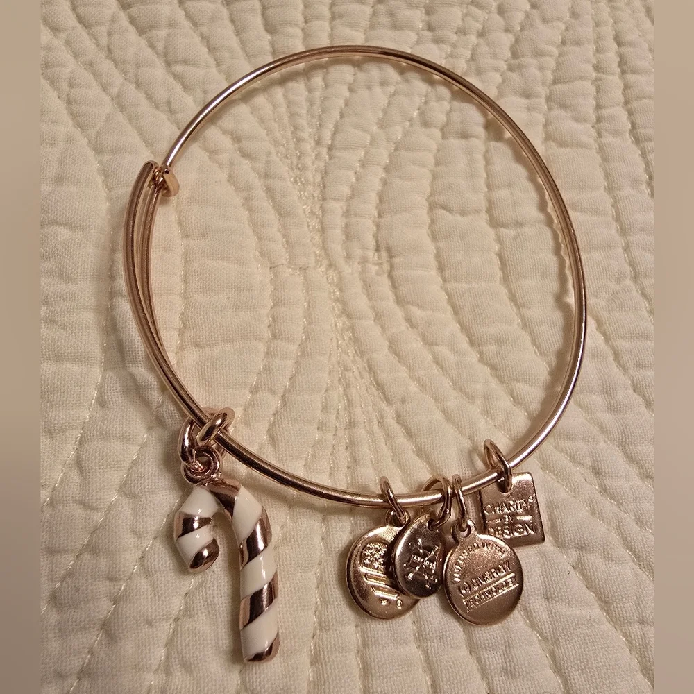 EUC, Like NEW! Alex and Ani Rose Gold Candy Cane Charm Bangle Bracelet - Picture 3 of 5